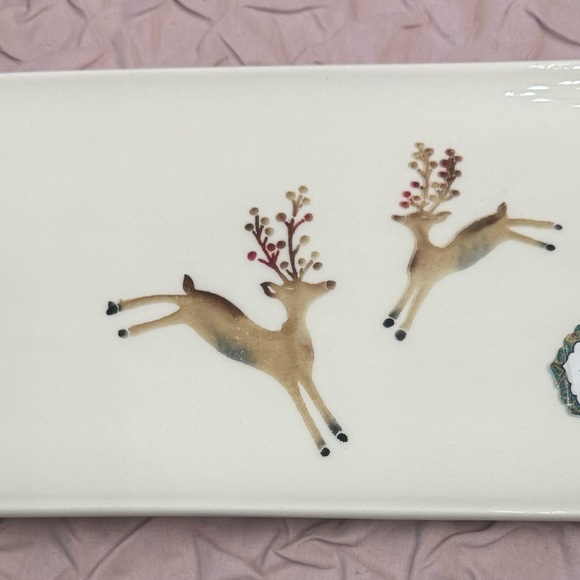 CHRISTMAS HOLIDAY PAINTED REINDEER PLATTER WINTER COOKIES SERVEWARE - Picture 2 of 8